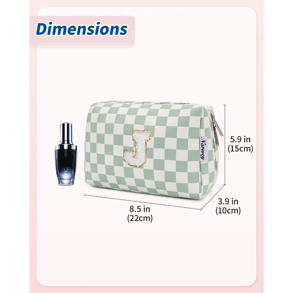 Birthday Gifts for Teen Girls Women Personalized Initial Checkered Makeup Bag Pr - Picture 6 of 7